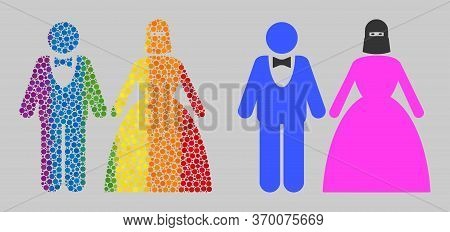 Muslim Marriage Couple Composition Icon Of Round Dots In Various Sizes And Rainbow Multicolored Colo