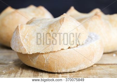 Sliced Fresh Round White Buns, Close-up Of Cereal Food For Making Sandwiches