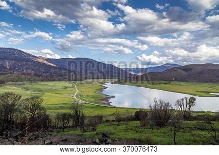 The Blowering Reservoir Of The Tumut River In New South Wales, Australia At A Cloudy Day In Summer.