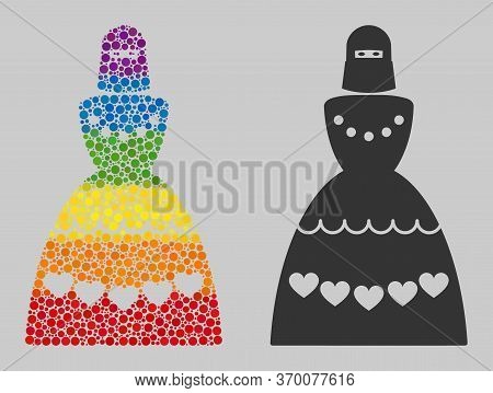 Muslim Bride Collage Icon Of Circle Spots In Various Sizes And Rainbow Multicolored Color Tinges. A 