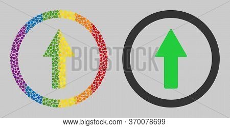 Rounded Up Arrow Composition Icon Of Round Dots In Variable Sizes And Rainbow Colored Color Tinges. 