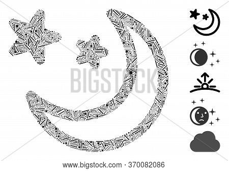 Line Mosaic Based On Clear Night Sky Icon. Mosaic Vector Clear Night Sky Is Designed With Random Lin
