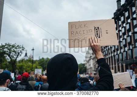 London / Uk - 06/06/2020: Black Lives Matter Protest During Lockdown Coronavirus Pandemic. Protester