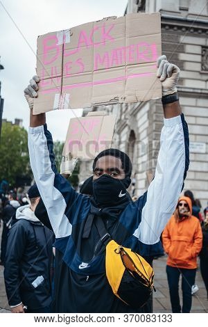 London / Uk - 06/06/2020: Black Lives Matter Protest During Lockdown Coronavirus Pandemic. Protester