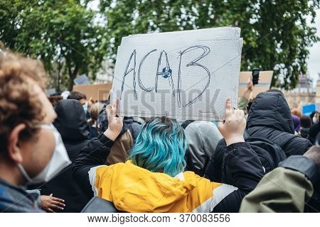 London / Uk - 06/06/2020: Black Lives Matter Protest During Lockdown Coronavirus Pandemic. Protester