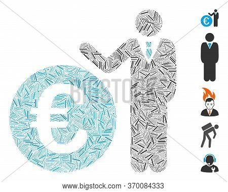 Dash Mosaic Based On Euro Economist Icon. Mosaic Vector Euro Economist Is Formed With Random Dash Do