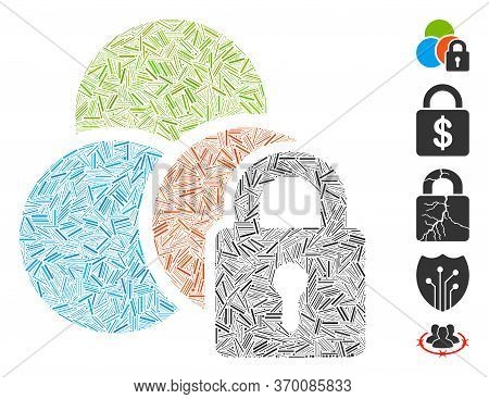 Hatch Mosaic Based On Lock Colors Icon. Mosaic Vector Lock Colors Is Composed With Randomized Hatch 