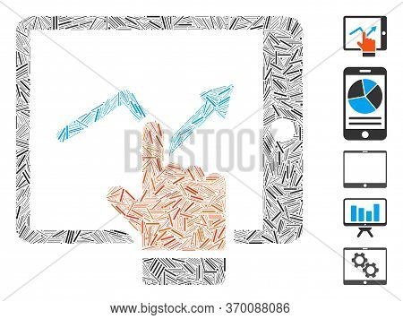 Dash Mosaic Based On Tablet Report Icon. Mosaic Vector Tablet Report Is Designed With Random Dash Sp