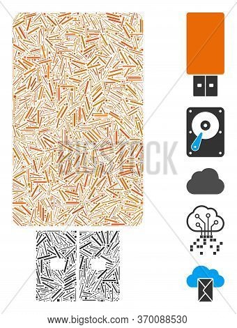 Line Mosaic Based On Usb Flash Drive Icon. Mosaic Vector Usb Flash Drive Is Created With Random Line