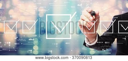 Checklist Concept With Businessman On Blurred Abstract Background