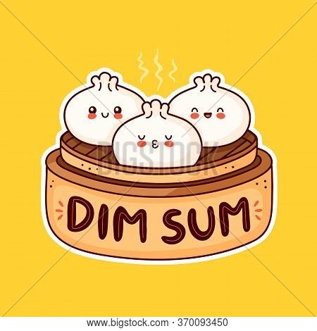 Cute Happy Smiling Dim Sum. Vector Flat Cartoon Character Illustration Icon Design. Asian,chinese Fo