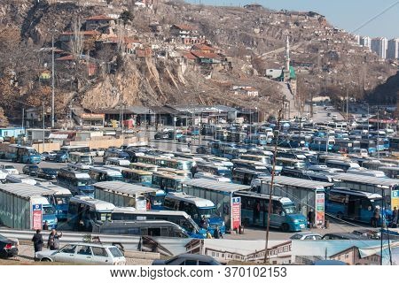 Ankara / Turkey 22 January 2020 Beypazari Bus Stations And Mountain