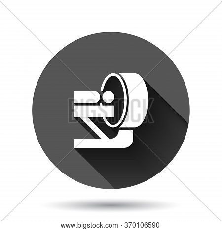 Radiology Icon In Flat Style. Tomography Vector Illustration On Black Round Background With Long Sha