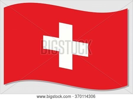 Waving Flag Of Switzerland Vector Graphic. Waving Swiss Flag Illustration. Switzerland Country Flag 