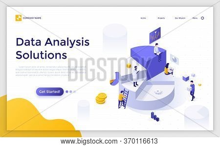 Landing Page With Giant Pie Chart And Analysts Analyzing Statistical Or Financial Information. Big D