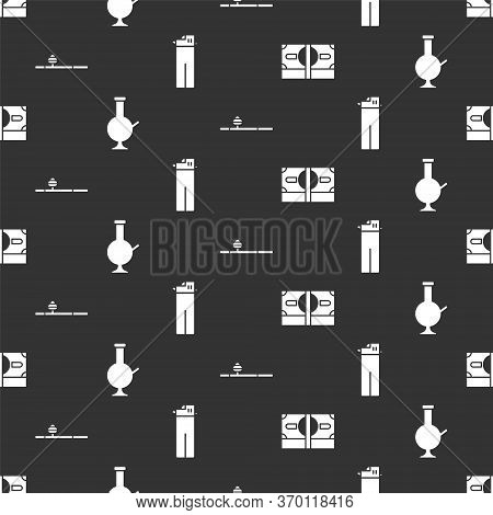 Set Stacks Paper Money Cash, Glass Bong For Smoking Marijuana, Opium Pipe And Lighter On Seamless Pa