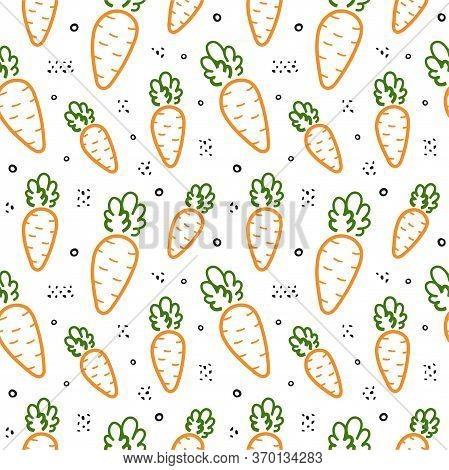 Hand Drawn Style Carrot Seamless Pattern. Isolated On White Background. Vector Hand Drawn Illustrati
