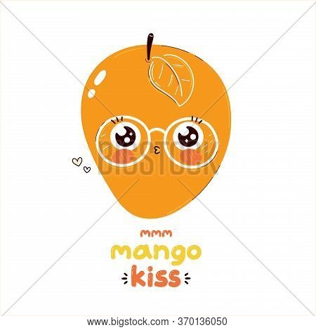 Cute Mango Fruit Kiss Character. Vector Cartoon Character Illustration.isolated On White Background.