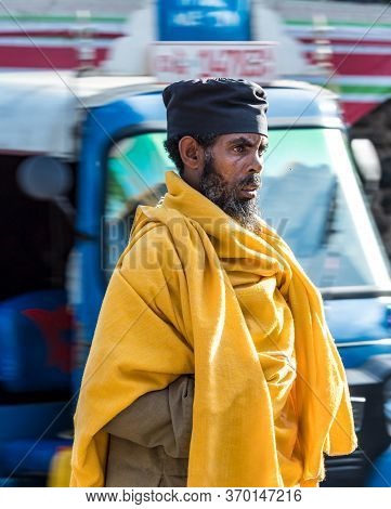 Gondar, Ethiopia - Feb 06, 2020: Ethiopian People On The Roads Of Gondar In Ethiopia, Africa