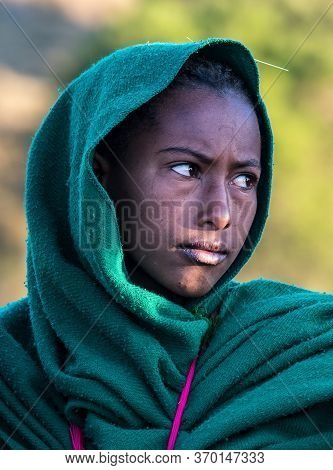 Simien Mountains, Ethiopia - Feb 07, 2020: Ethiopian People At Simien Mountains National Park In Eth