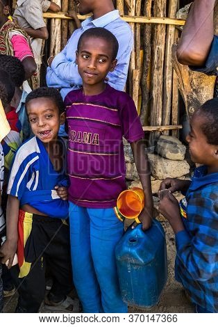 Aksum, Ethiopia - Feb 08, 2020: Ethiopian People On The Road From Axum To The Simien Mountains, Nort