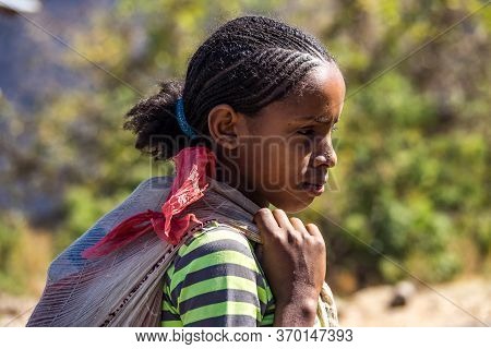 Aksum, Ethiopia - Feb 08, 2020: Ethiopian People On The Road From Axum To The Simien Mountains, Nort