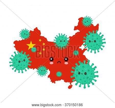 Cute Sad China Attacked Coronavirus Infection.vector Flat Style Cartoon Character Illustration.isola