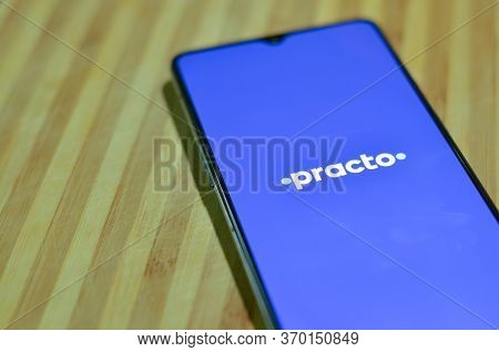 New Delhi, India, 2020. Flat Lay With Mobile Phone Screen Showing Practo App On The Mobile Phone. On