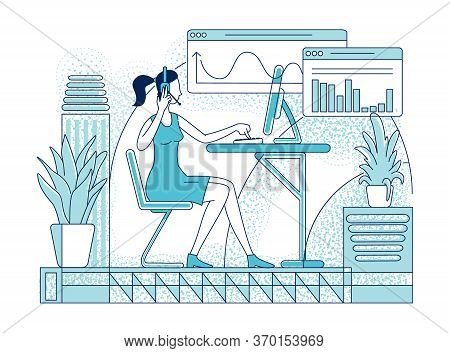 Call Center Worker Flat Silhouette Vector Illustration. Customer Support, Telesales Company Employee