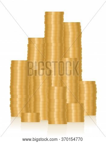Pile Of Money, Many Golden Coins, Symbol For Wealth, Richness, Career, Success, Profit, Luxury, Pros