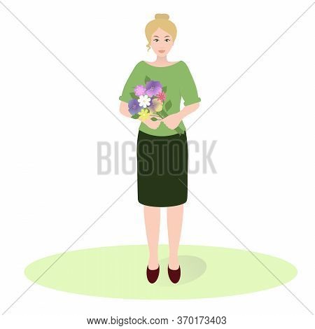 Beautiful Blonde Woman With Flowers. Vector Illustration For Design.