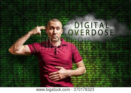 A Man Is Ready To Shoot Himself From An Overabundance Of Digital Information Against The Background 