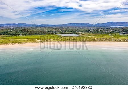 Aerial View Of The Awarded Narin Beach By Portnoo And Inishkeel Island In County Donegal, Ireland