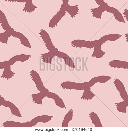 Flying Owl Endless Pattern. Silhouette On A Pink Background