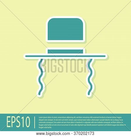 Green Orthodox Jewish Hat With Sidelocks Icon Isolated On Yellow Background. Jewish Men In The Tradi