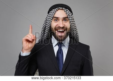 Bearded Arabian Muslim Businessman In Keffiyeh Kafiya Ring Igal Agal Classic Black Suit Isolated On 