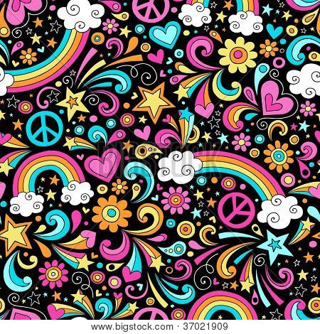 Arcobaleni Seamless Pattern psichedelico pace Groovy Notebook Doodle Illustr disegnati a mano disegno vettoriale