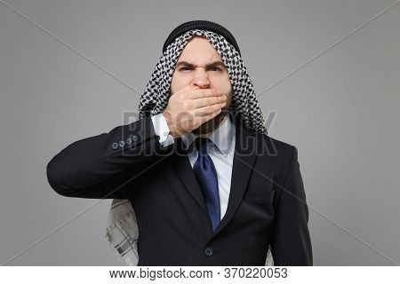 Displeased Arabian Muslim Businessman In Keffiyeh Kafiya Ring Igal Agal Classic Black Suit Shirt Iso