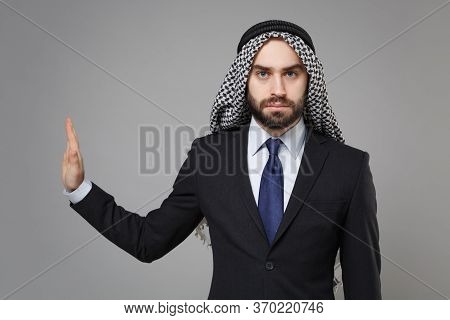 Arabian Muslim Businessman In Keffiyeh Kafiya Ring Igal Agal Classic Black Suit Shirt Tie Isolated O