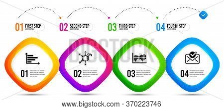 Column Diagram, Chemical Formula And Approved Mail Icons Simple Set. Timeline Infographic. Horizonta