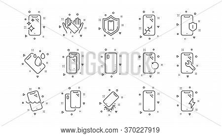 Tempered Glass, Screen Protector And Water Resistant. Smartphone Protection Line Icons. Phone Cover,