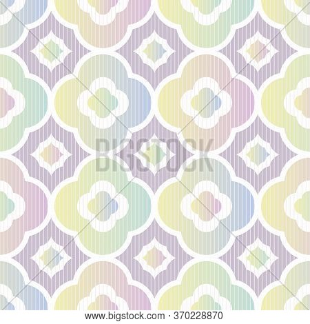 Abstract Geometric Seamless Vector Pattern With Quatrefoil In Pastel Ombre Gradients. Decorative Lig