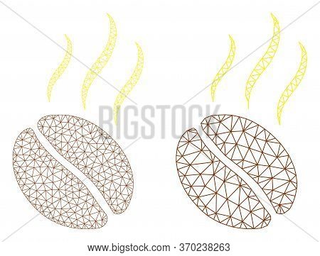 Mesh Vector Aroma Coffee Bean Icon. Mesh Wireframe Aroma Coffee Bean Image In Low Poly Style With St