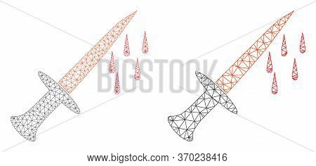 Polygonal Vector Blood Sword Icon. Mesh Carcass Blood Sword Image In Low Poly Style With Structured 