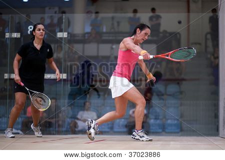 BUKIT JALIL, Malajsie - 11. září: Hana A Kawy (černá) poráží Rachael Grinham na CIMB Mala