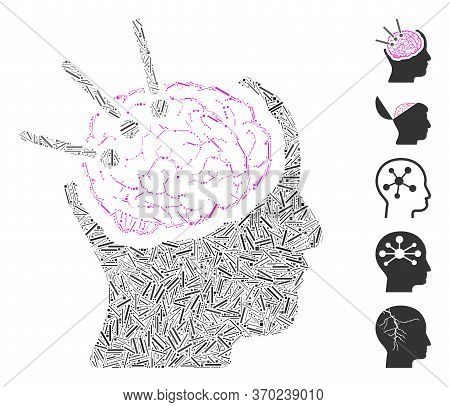 Line Mosaic Based On Brain Autopsy Icon. Mosaic Vector Brain Autopsy Is Composed With Scattered Line