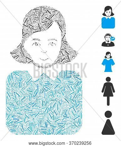 Line Mosaic Based On Bureaucrat Woman Icon. Mosaic Vector Bureaucrat Woman Is Composed With Random L