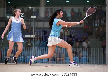 BUKIT JALIL, Malezja-września 12:Nour El Sherbini (biała spódnica) gra Emily Whitlock CIMB M