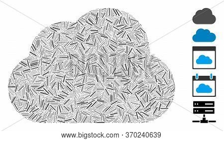 Dash Mosaic Based On Cloud Icon. Mosaic Vector Cloud Is Designed With Random Dash Elements. Bonus Ic