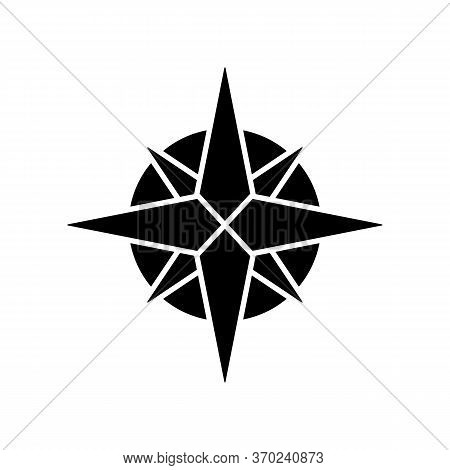 Rose Of Winds Black Glyph Icon. Traditional Maritime Navigation Guide Silhouette Symbol On White Spa